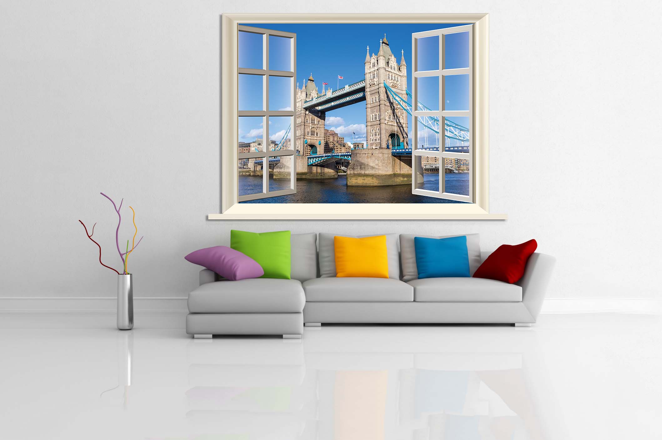 Tranh dán tường cửa sổ chiếc cầu thời gian